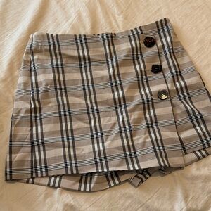 Mango Beige Plaid Mini Skirt with Button Detail